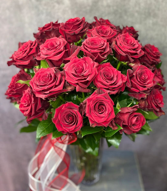 #1810 Four Dozen long stem roses with vase