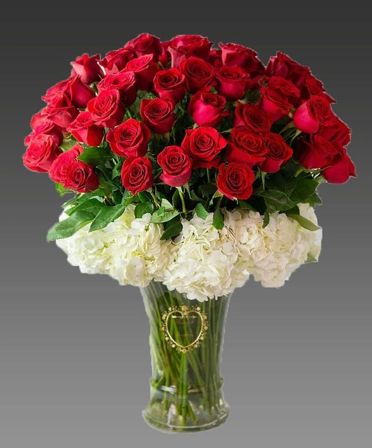 Six dozen long stem roses with vase
