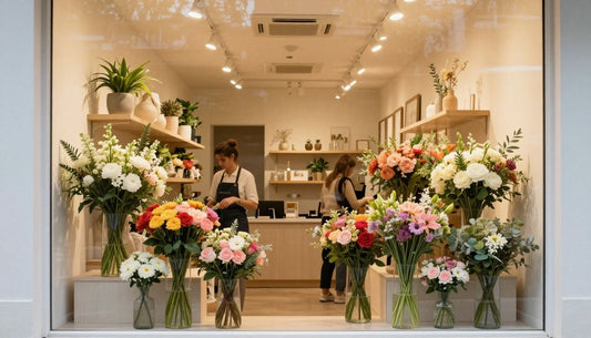 A warm, bright, and inviting floral boutique in Palm Harbor with a display of fresh, handcrafted seasonal bouquets and arrangements by professional designers.