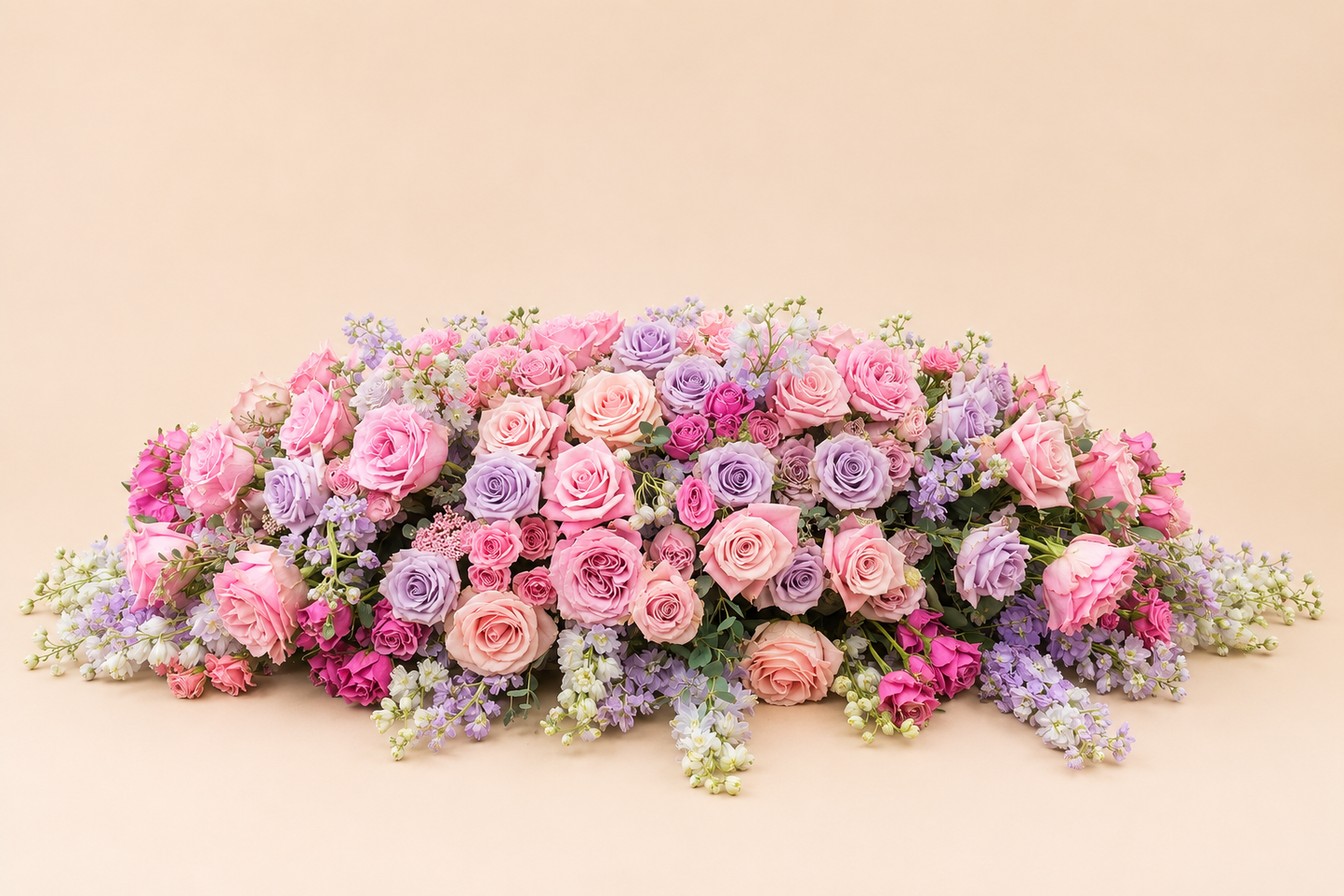 Luxury Casket Spray – Pink & Lavender Roses | Tampa Bay Funeral Flowers