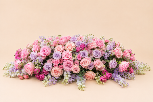 Luxury Casket Spray – Pink & Lavender Roses | Tampa Bay Funeral Flowers