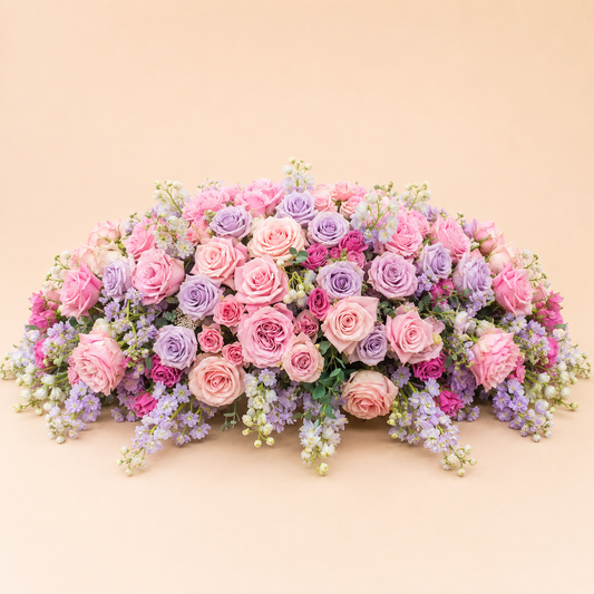 Luxury Casket Spray – Pink & Lavender Roses | Tampa Bay Funeral Flowers