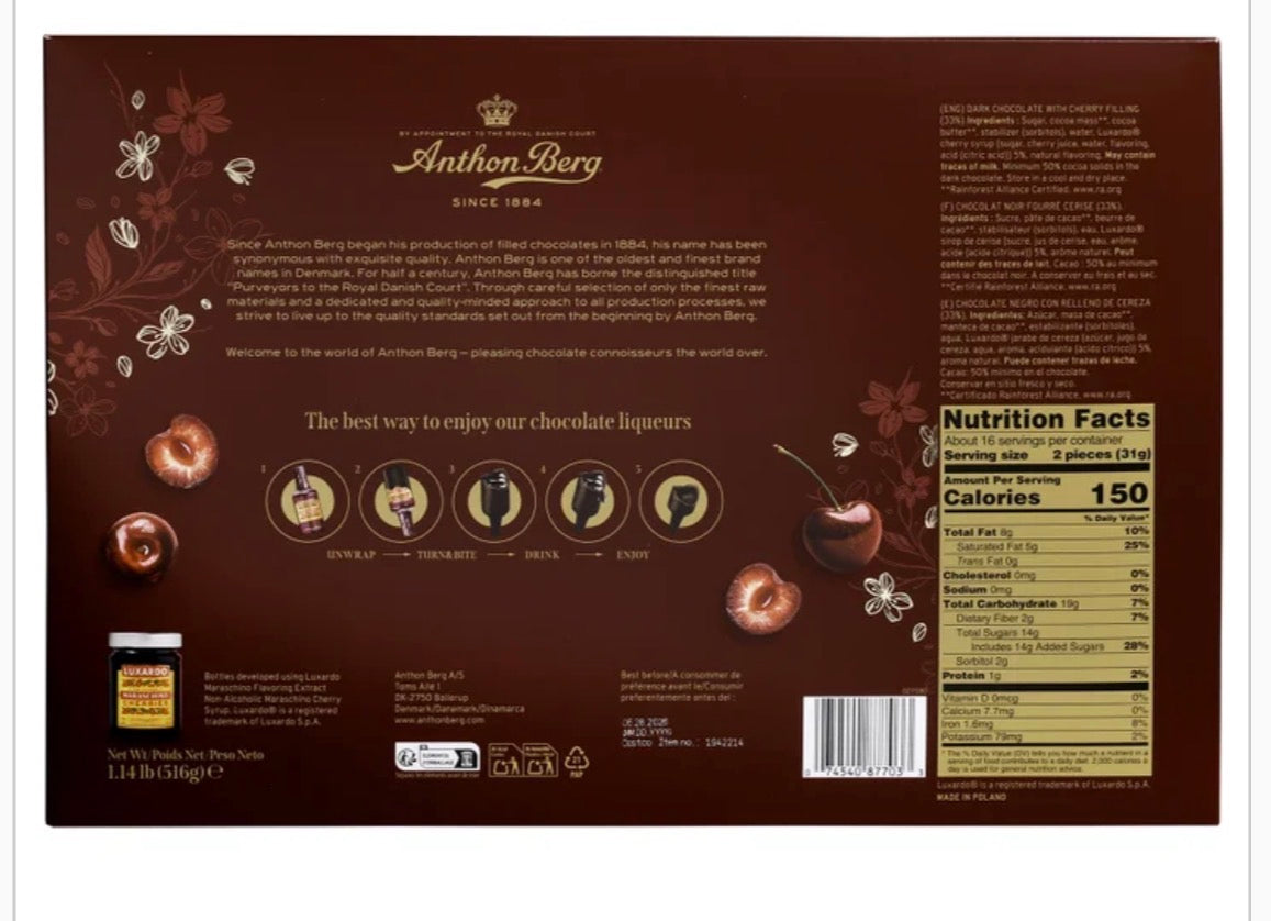 Anthon Berg Luxardo Cherry Liqueur Chocolate Bottles 33 Count