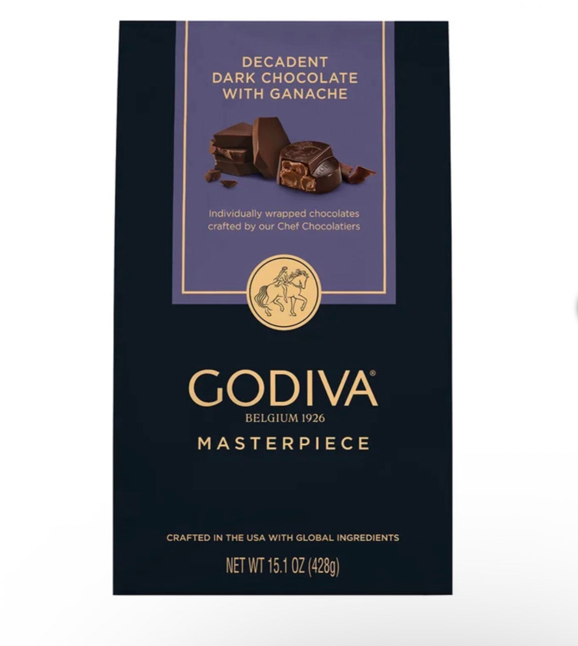 Godiva chocolate packaging with dark chocolate and ganache 