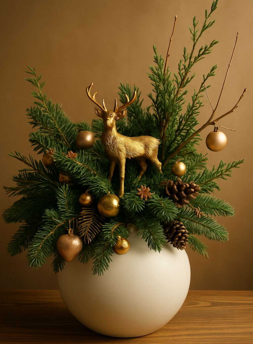 Christmas composition with  gold deer 