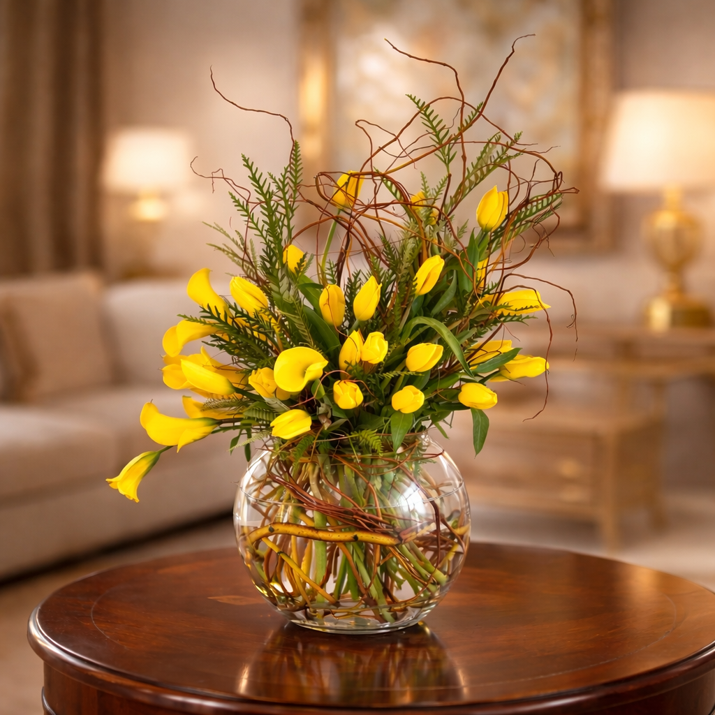 Vase with yellow tulips 